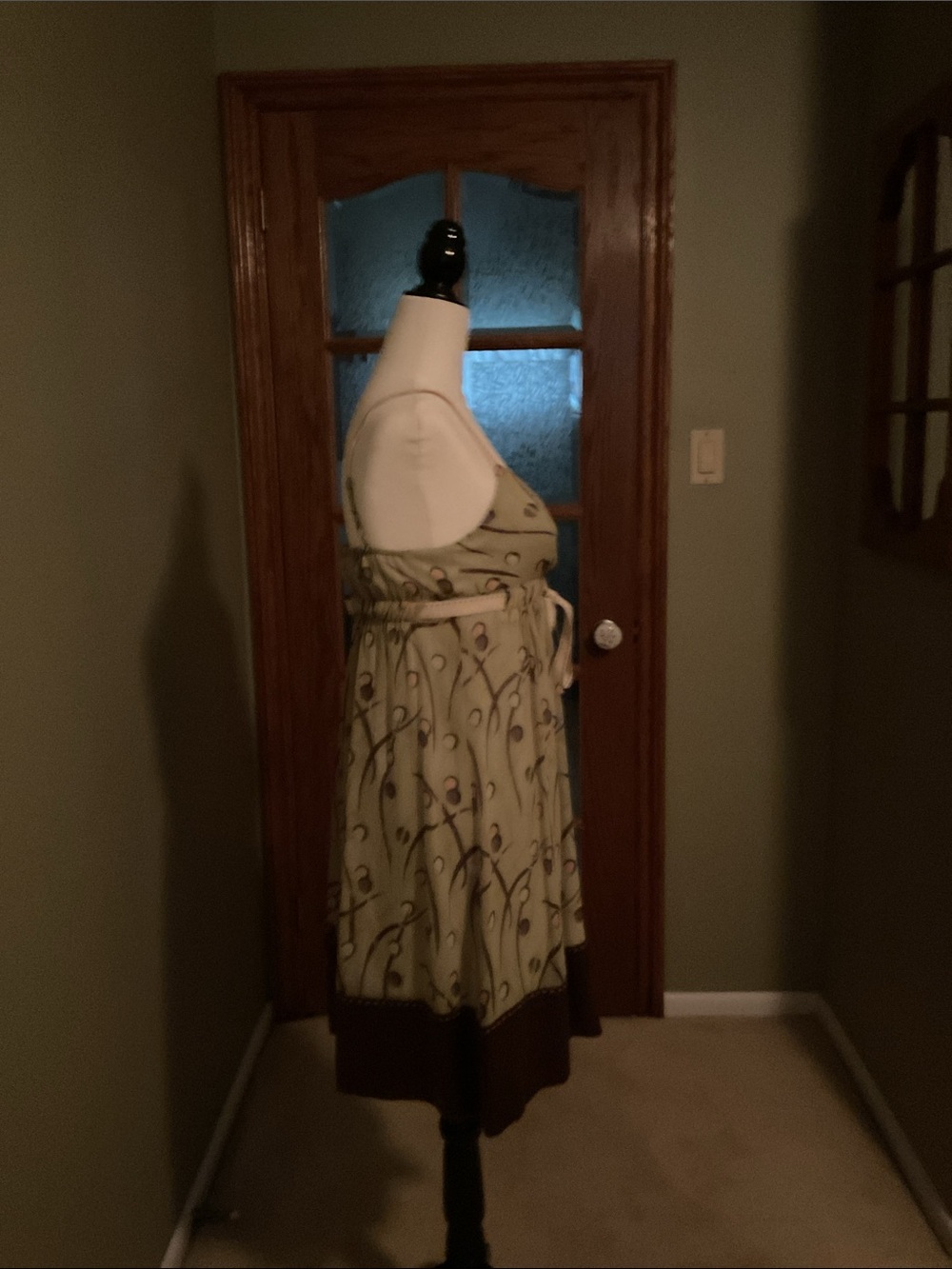 BCBG Max Azria Sage Green Abstract Print Empire Waist Dress Size XS - Picture 4 of 9